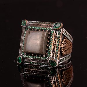 Gerçek Doğal Pirit Taşı Yüzük, Sultan Yüzük, 925 Ayar Gümüş Erkek Yüzük - Görsel 5