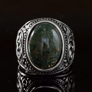Sterling Gümüş Erkek Yüzük, Gerçek Sedir Agat Taşı, El Yapımı Detaylı Tasarım - Görsel 5