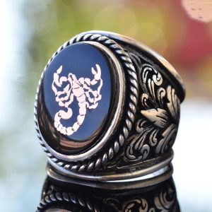 Akrep Hayvan Yüzüğü - Erkekler için Sterlin Gümüş Zambak Desenli Büyük Yüzük - Görsel 3