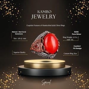 Kral Yüzük, Gerçek Doğal Mercan Taşı Yüzük, El Yapımı Yüzük, 925 Ayar Gümüş Yüzük Erkekler İçin, Farklı Erkek Yüzüğü - Görsel 2