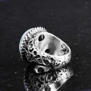 Gerçek Doğal Taş Yüzük - 925 Ayar Katı Gümüş Erkek Yüzüğü Larimar ile - Görsel 5