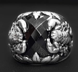 Erkekler için Sterlin Gümüş Akrep Yüzük - Doğal Oniks Taşı, Hayvan Tasarımı - Görsel 3