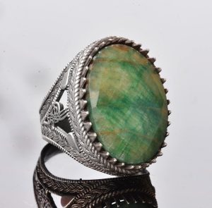 El Yapımı 925 Ayar Gümüş Erkek Yüzük - Gerçek Zümrüt Taşı - Karmaşık Osmanlı Tasarımı - İmza Yüzük - Görsel 3