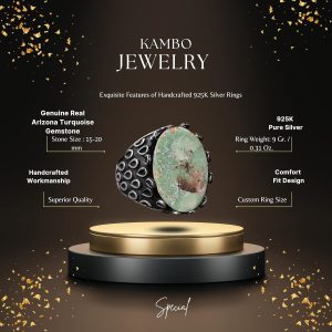 Gerçek Arizona Turkuaz Taş Yüzük, 12.45 Karat, Katı Gümüş Yüzük - Görsel 2