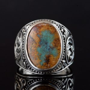 Doğal Arizona Yeşil Turkuaz Taş Yüzük, Vintage Tasarım - 925 Ayar Gümüş Erkek Yüzüğü, El Yapımı - Görsel 3