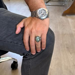 Gerçek Doğal Taş Yüzük - El Yapımı Kartal Yüzük - 925 Ayar Gümüş Yüzük (Prehnit) - Görsel 3