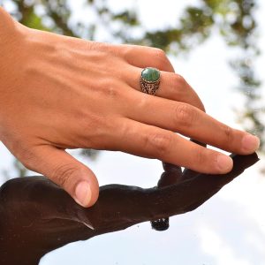 Gerçek Doğal Arizona Turkuaz Taşlı Erkek Yüzük, El Yapımı Mini Yüzük, 925 Ayar Gümüş Erkek Yüzüğü (Stil-1) - Görsel 5