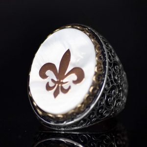 Regal ve Sembolik Erkek 925 Ayar Gümüş Yüzük - Zambak Sembolü ve Doğal Taşlarla Süslenmiş - Görsel 3