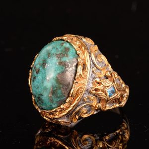 Gerçek Doğal Arizona Turkuaz Taş Yüzük, 925 Ayar Gümüş Yüzük Erkekler İçin - Görsel 5