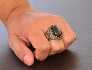 Gerçek Labradorit Taş Yüzük, 11.10 Karat, Gümüş Kral Yüzük, 925 Ayar Gümüş Yüzük - Görsel 6