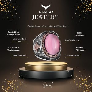 Pembe Kedi Gözlü Taş Yüzük, Osmanlı Tuğrası Gümüş Yüzük, 925 Ayar Sterlin Gümüş Taş Yüzükler - Çeşitli & Farklı Koleksiyon - Görsel 2