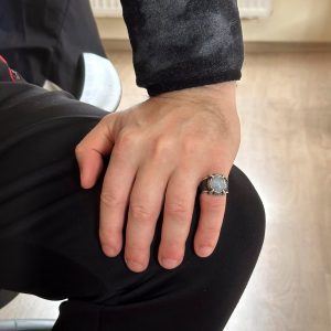 Gerçek Doğal Aytaşı Yüzük, Sterlin Gümüş Erkek Yüzüğü, Kartal Pençesi Tasarımı - Görsel 3