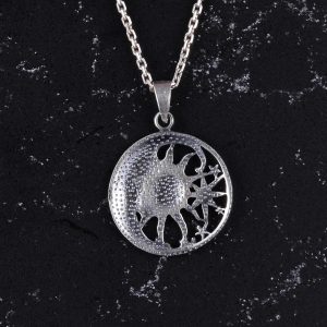 925 Ayar Gümüş Güneş ve Ay Kolye - Göksel Kolye - El Yapımı Gümüş Takı - Görsel 5