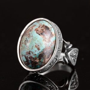El Yapımı Doğal Arizona Turkuaz Taş Yüzük - 925 Ayar Gümüş Yüzük Erkekler İçin - Stil-4 - Görsel 4