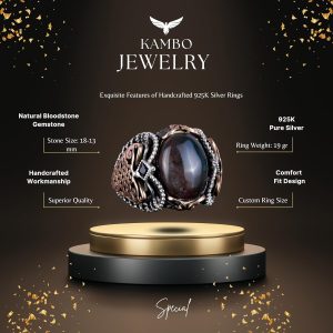 Yeşil Kan Taşı, 925K Sert Gümüş Erkek Yüzük, El Yapımı Zarafet - Görsel 6