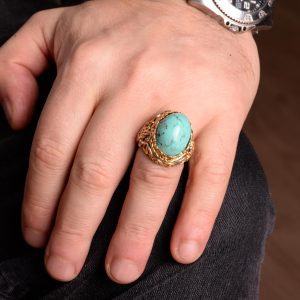 925 Ayar Gümüş Erkek Yüzük Doğal Arizona Turkuaz Taşı - Cesur ve Şık Tasarım, Günlük Kullanım ve Özel Etkinlikler İçin İdeal (Stil-1) - Görsel 3