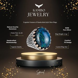 925 Ayar Katı Gümüş Erkek Yüzük Doğal Taşlarla - El Yapımı Zarafet (Azurit Taşı) - Görsel 6