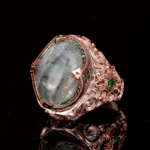 925 Ayar Gümüş Yüzük, Stacking Yüzük, Oluşturulmuş Paraiba Taşı Yüzüğü, Rodaj Kaplama Gümüş Yüzük - Görsel 5