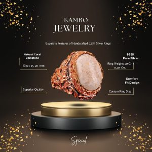 Gerçek Doğal Mercan Taşı Yüzük, El Yapımı Yüzük, Sultan Yüzüğü, 925 Ayar Gümüş Yüzük - Görsel 2