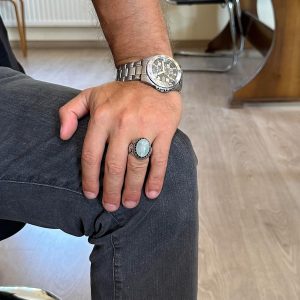 Gerçek Doğal Taş Yüzük - El Yapımı Şahin Yüzük - 925 Ayar Gümüş Yüzük (Aquamarine) - Görsel 3