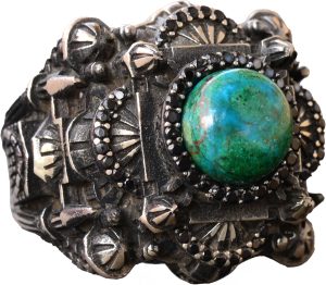 Erkekler için Lüks 925 Ayar Gümüş Yüzük - Krysokolla Taşı ile Şık ve Görkemli Tasarım