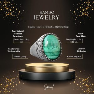 Doğal Malakit Doğal Taş Yüzük - 925 Ayar Gümüş Malakit Yüzük - Görsel 2