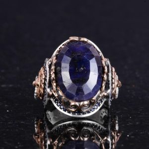 Doğal Mavi Safir Taşlı Yüzük, Aslan Gümüş Yüzük - Şık 925K Katı Sterlin Gümüş Erkek Yüzüğü - Sadakat ve Bilgelik Tasarımı - Görsel 3