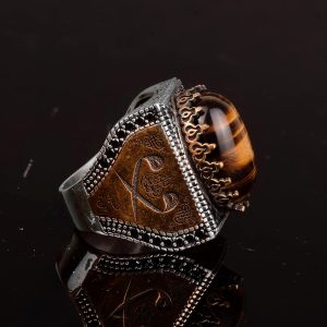 Gerçek Doğal Kaplan Göz Taşı Yüzük, 925 Ayar Gümüş Yüzük - Görsel 4