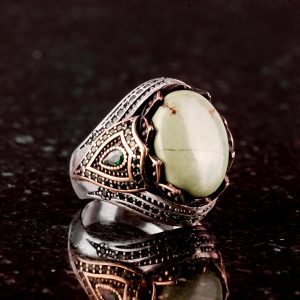 Gerçek Doğal Arizona Turkuaz Taş Yüzük - 925K Gümüş Erkek Yüzük (Stil-2) - Görsel 4