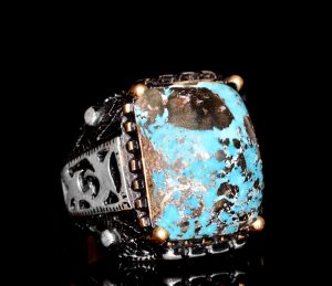 Erkekler için Sterlin Gümüş Yüzük - Doğal Turkuaz Taşı ile İnce Tasarım - Görsel 3