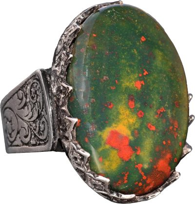 Büyük El yapımı 925 Ayar Gümüş Erkek Yüzük, Gerçek Kan Taşı Taşıyla, Şık Taş Koleksiyonu