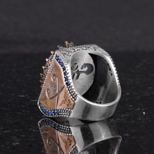 Gerçek Doğal Taş Yüzük - 925 Ayar Gümüş İslami Yüzük - El Yapımı Hat Yüzük - Görsel 7