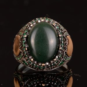 925 Ayar Gümüş Erkek Yüzük, Doğal Yeşil Jade Taşı, El Yapımı Şık Tasarım, Erkekler için Yeşil Taş Yüzük - Görsel 5