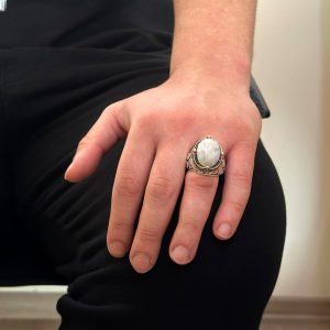 925 Ayar Gümüş El Yapımı Erkek Yüzük - Farklı Doğal Taşlarla Mevcut (Ateş Opali) - Görsel 3