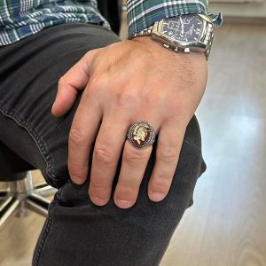 Gerçek Doğal Akik Taş Yüzük, Oymalı Taş Şaman Yüzüğü, 925 Ayar Gümüş Erkek Yüzüğü - Görsel 3