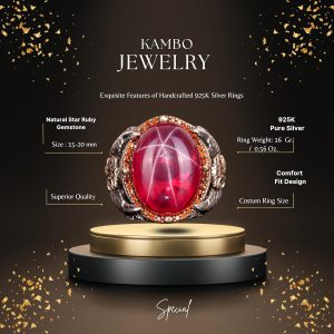 Gerçek Doğal Yıldız Yakut Taşlı Yüzük, Pençe Yüzük, 925 Ayar Gümüş Yüzük - Görsel 2