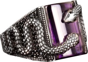 925 Ayar Gümüş Erkek Yüzük, Yılan Yüzük, Yılan Takısı, El Yapımı Erkek Yüzük, Oluşturulmuş Ametist Taşı Yüzük