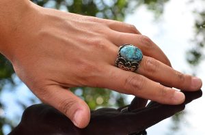 Erkek Yeşil Turkuaz Taş Yüzük, 925 Ayar Gümüş ile Vintage Orta Doğu Tasarımı (Stil-3) - Görsel 6