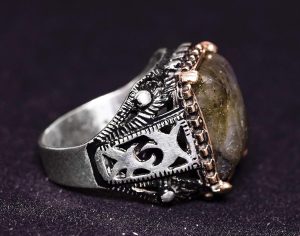 925 Ayar Gümüş Yüzük, Çiğ Labradorit Doğal Taş, Erkek Yüzüğü, El Yapımı Yüzük - Görsel 4