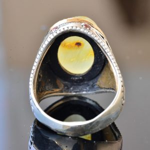 Doğal Amber Taş Yüzük - Gerçek Doğal Taş, Ham Taş, 925 Ayar Gümüş Erkek Yüzük - Görsel 8