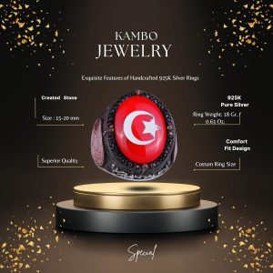 Yıldız ve Hilal Desenli Yüzük - El Yapımı Yüzük - 925 Ayar Gümüş Erkek Yüzüğü - Görsel 2