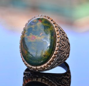 Doğal Kan Taşı ile El Yapımı Yüzük, Sterlin Gümüş Büyük Erkek Yüzüğü - Cesaret ve Gücün Sembolü - Görsel 3