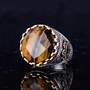Gerçek Doğal Taş Yüzük - El Yapımı Kral Yüzüğü - 925 Ayar Gümüş Yüzük (Kaplan Göz) - Görsel 6