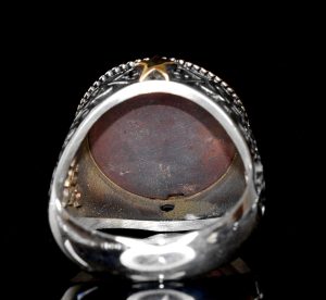 Erkekler için Gümüş Yüzük - Kurt Başı Tasarımı ve Altın Vurgu ile - Görsel 8