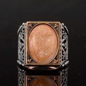 925 Ayar Gümüş Minimalist Yüzük ile Druzy Kuvars: Mor & Bej Varyasyonlar (Bej) - Görsel 3