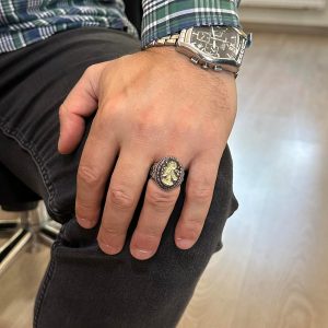 Doğal Agat Taşlı Şaman Yüzüğü - Gümüş Takı - Oymalı Taş Yüzük - 925 Ayar Gümüş Erkek Yüzüğü - Görsel 3