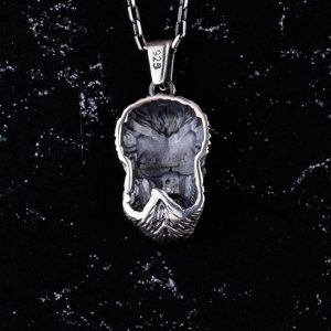 925 Ayar Gümüş Sakallı Kafatası Kolye, Gözlük Takmış El Yapımı Kafatası Pendenti, Cesur Erkek Takısı - Görsel 5