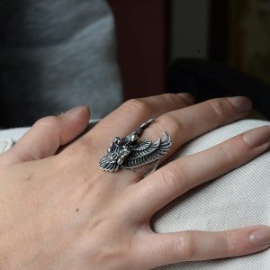 Büyük ve Ağı Heavy Yüzük, Anka Kuşu Yüzüğü, Ölüm Başlığı Yüzüğü, Biker Yüzüğü, 925 Ayar Gümüş Erkek Yüzüğü - Görsel 7