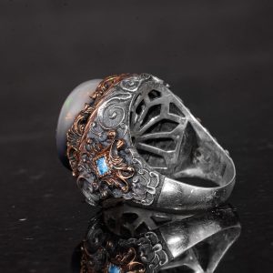 925 Ayar Gümüş Erkek Yüzük - Gerçek Oval Opal Taşlı - Desenli Erkek Yüzük - Görsel 7