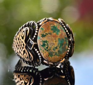 Erkekler için Yeşil Turkuaz Taş Yüzük, 925 Ayar Gümüş Vintage Ortadoğu Tasarımı (Stil-4) - Görsel 5